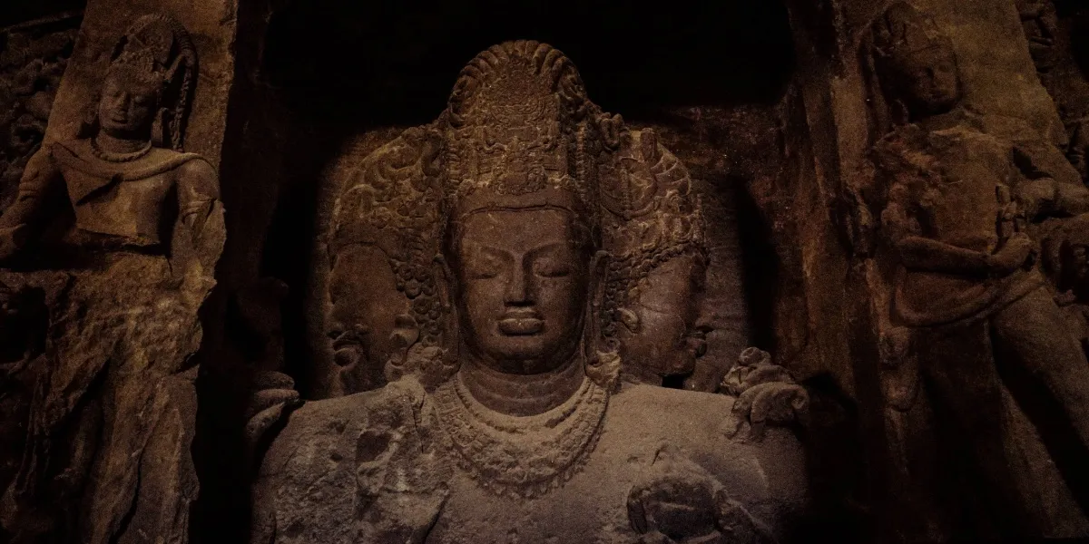 The horseshoe-shaped cliff of rock-cut caves at Ajanta in Maharashtra