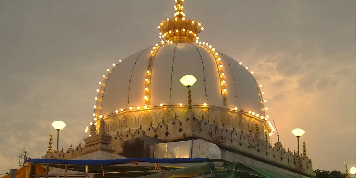 The marble dome and gateway of the Ajmer Sharif Dargah in Rajasthan