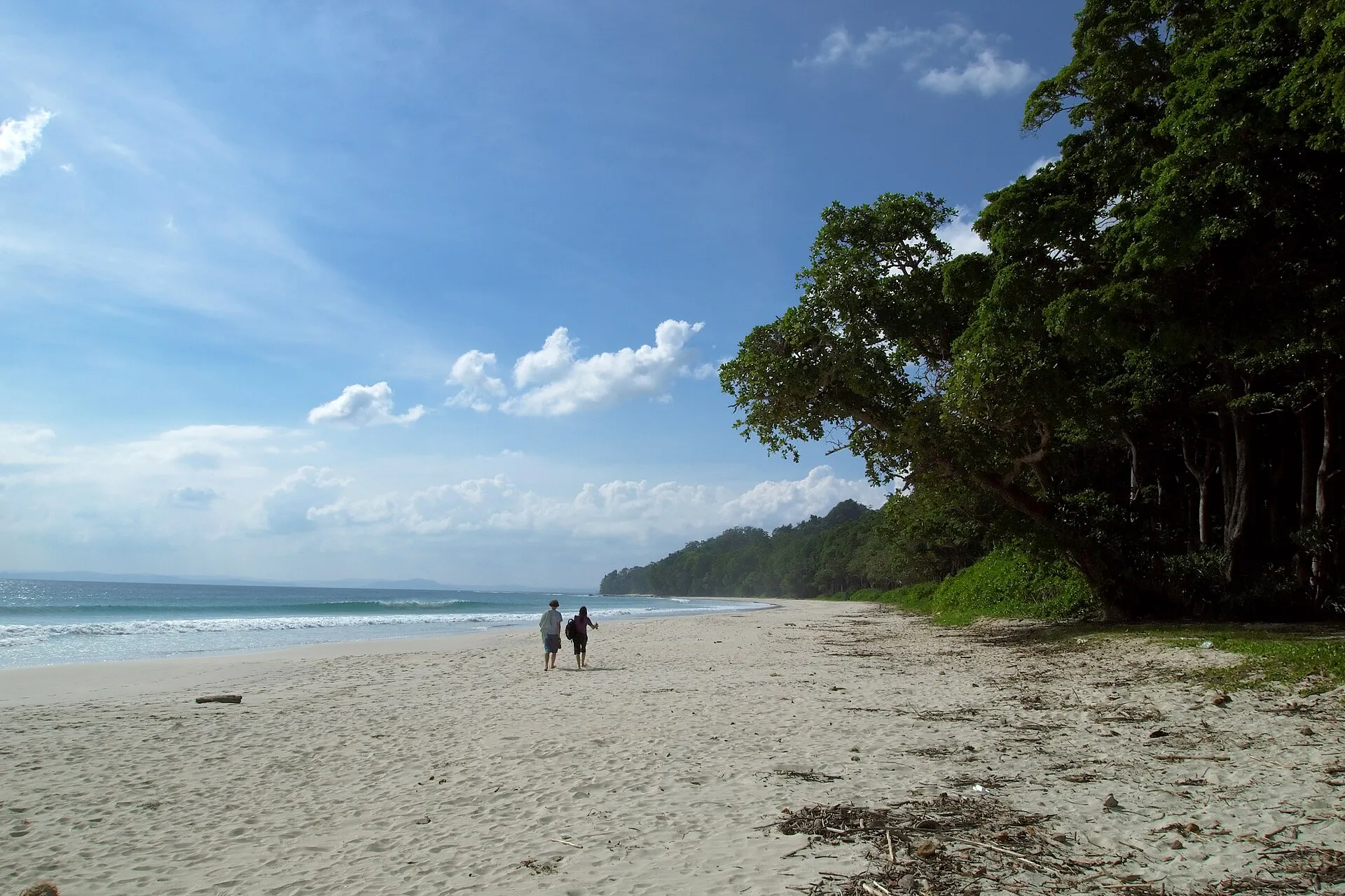 The white sand and turquoise water of Radhanagar Beach on Havelock Island, Andaman Islands