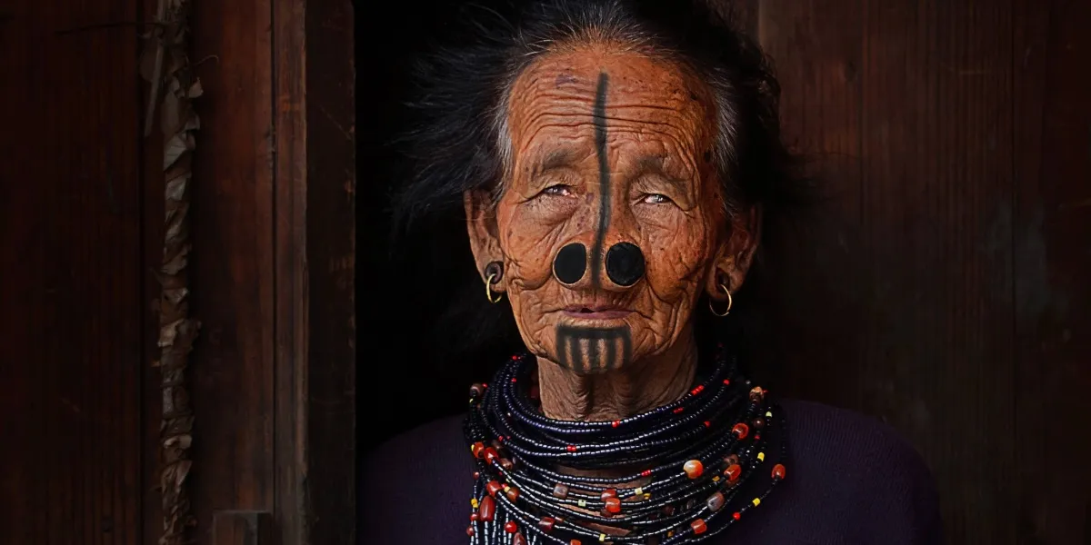Adi performers in ceremonial feathered headdress during a festival dance in Arunachal Pradesh