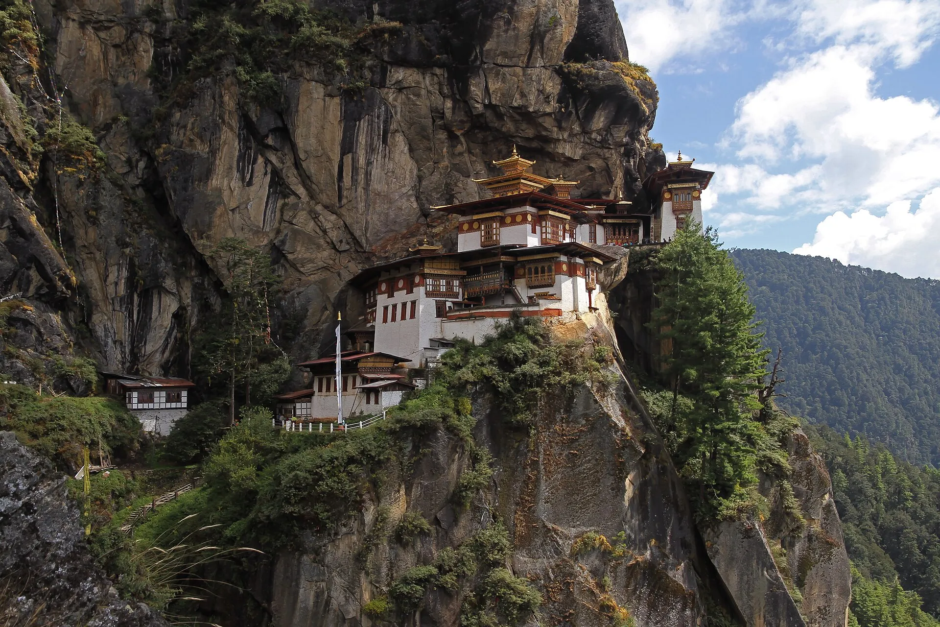 Paro Taktsang, the Tiger's Nest monastery, clinging to a cliff in Bhutan