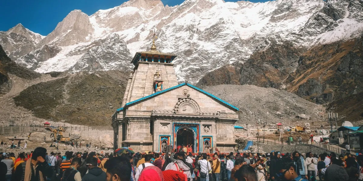 The Himalayan temple of Kedarnath set against snow-capped peaks in Uttarakhand