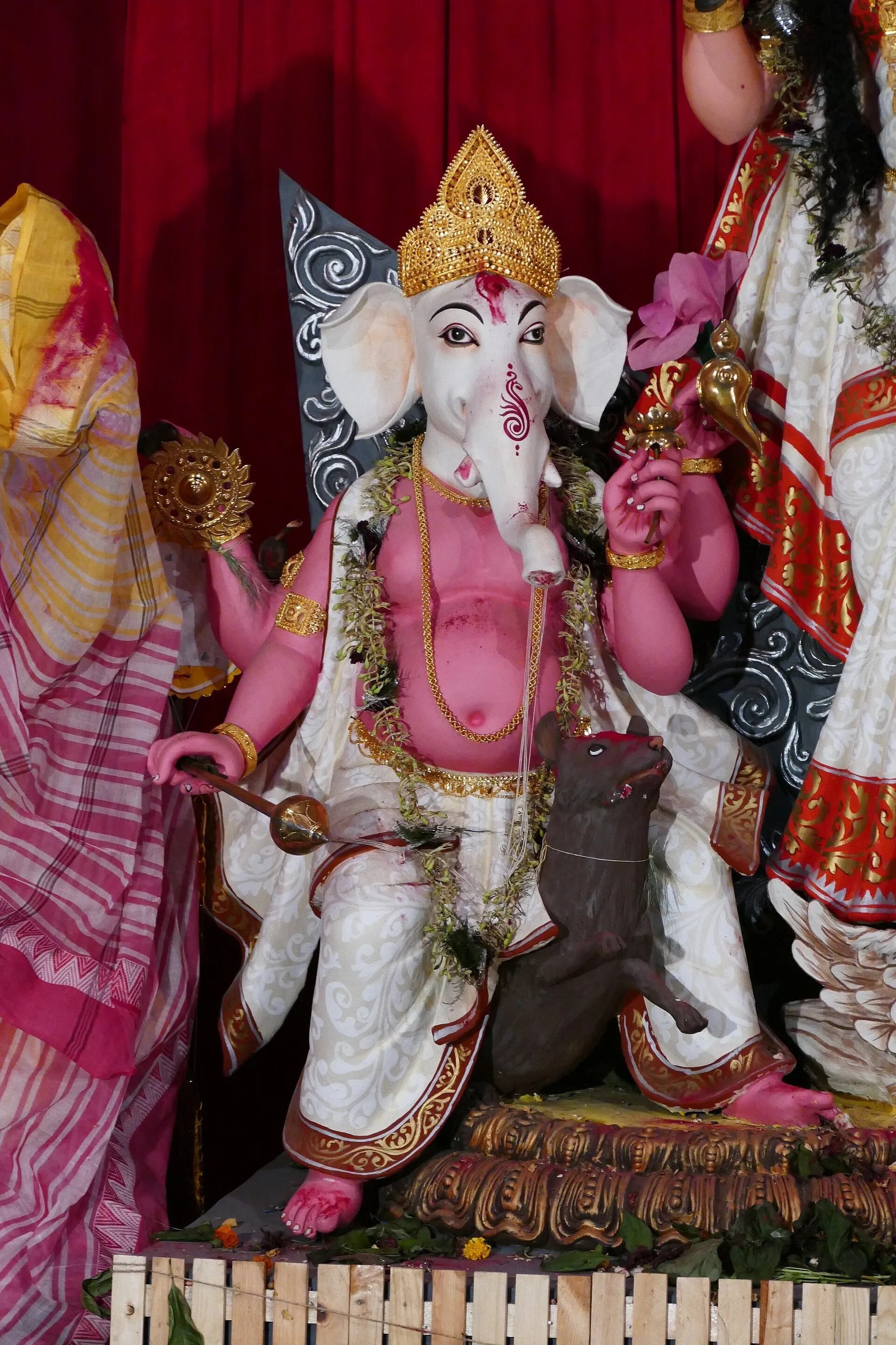 An elaborately decorated Durga Puja pandal in Kolkata