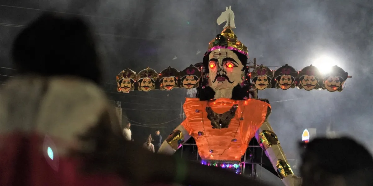 The Mysore Palace lit with thousands of lights during the Dussehra illumination