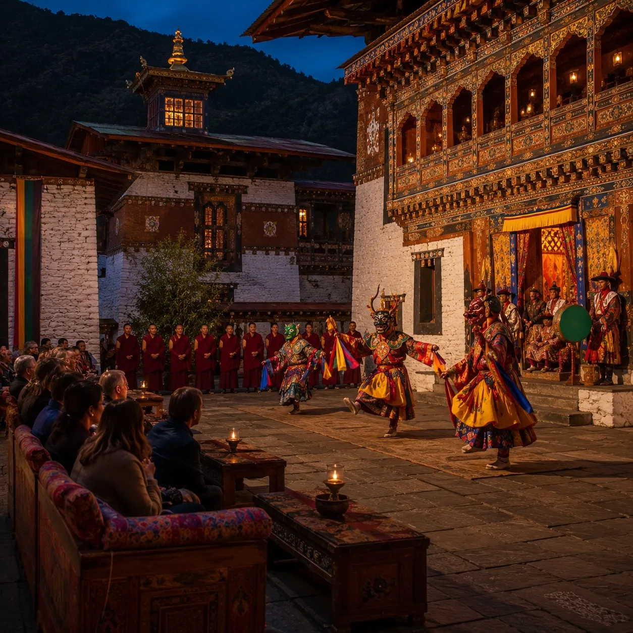 The courtyard of a Bhutanese dzong during a private cultural programme