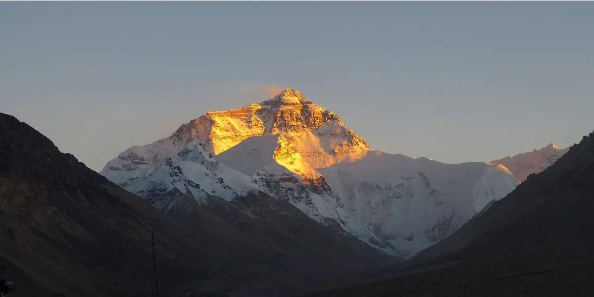 Everest and Nuptse rising above the Khumbu Glacier in the Nepal Himalayas