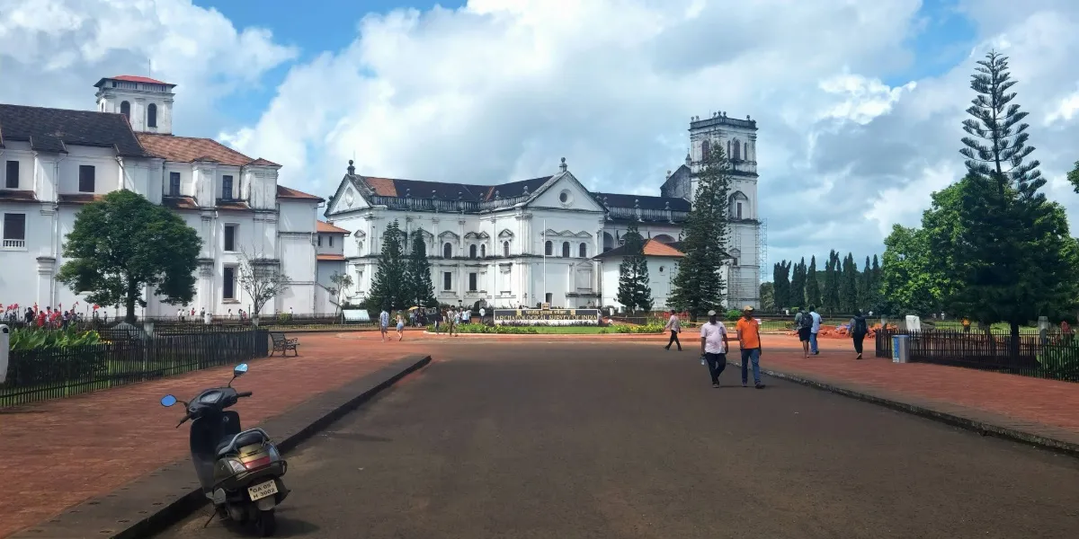 The laterite facade of the Basilica of Bom Jesus in Old Goa