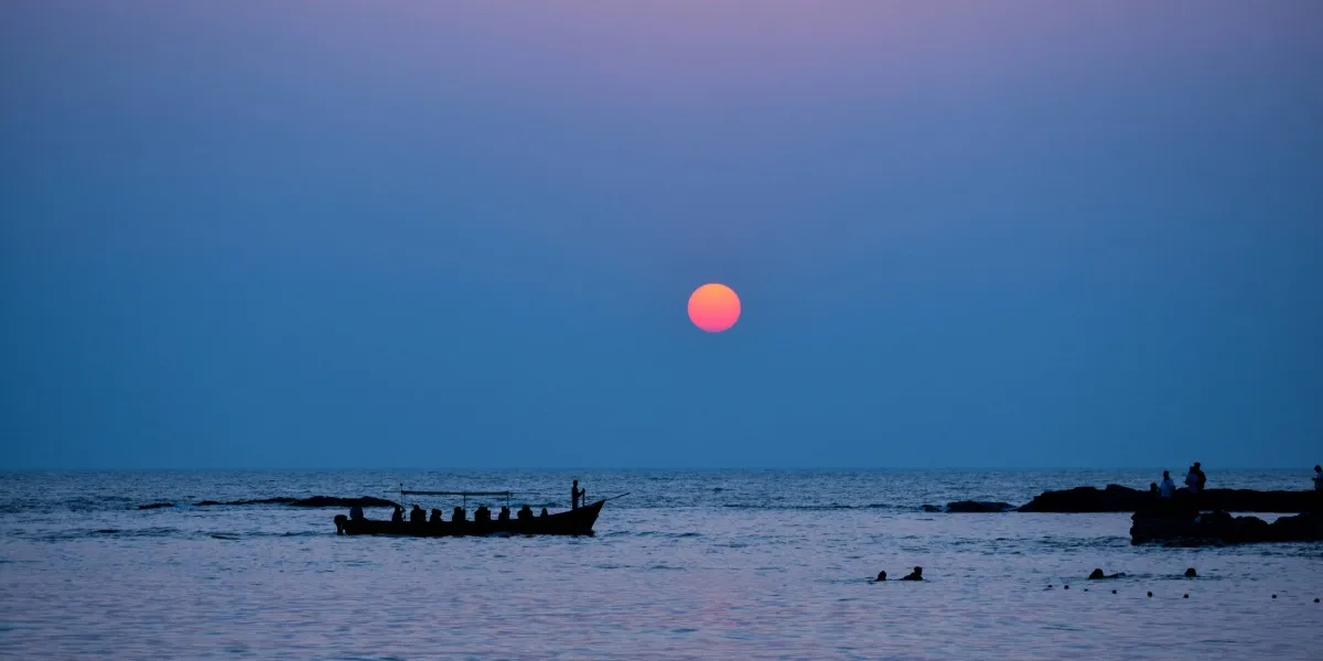 The sandy shoreline and headland of Gokarna Beach on the Karnataka coast