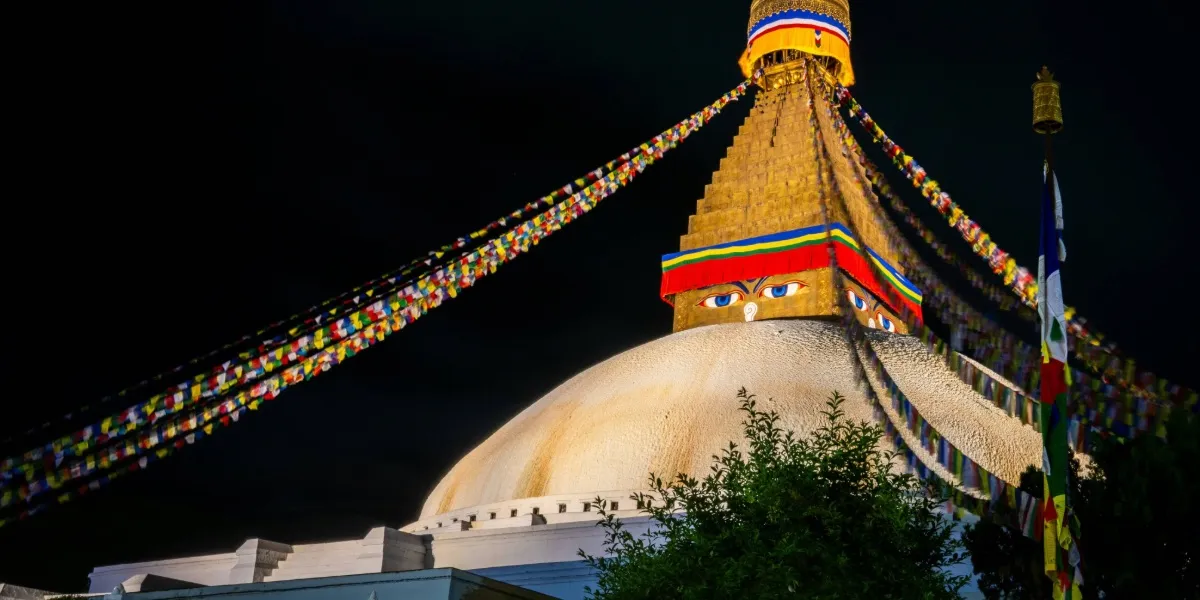 The great white dome of Boudhanath Stupa in the Kathmandu Valley