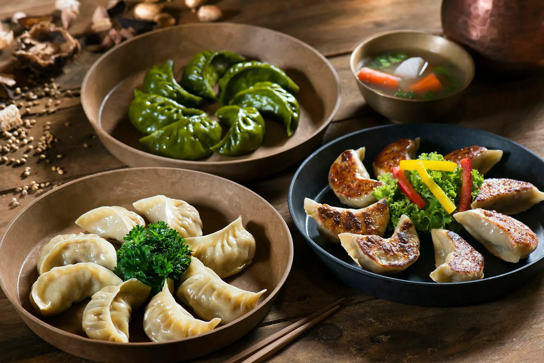 A platter of steamed Nepali momos served with tomato achar
