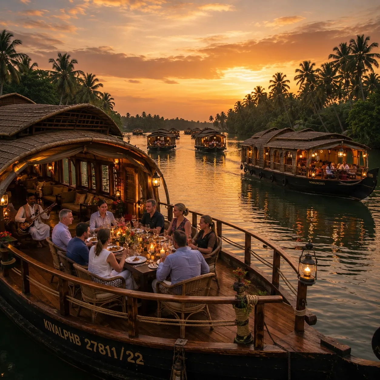 A chartered houseboat on the Kerala backwaters