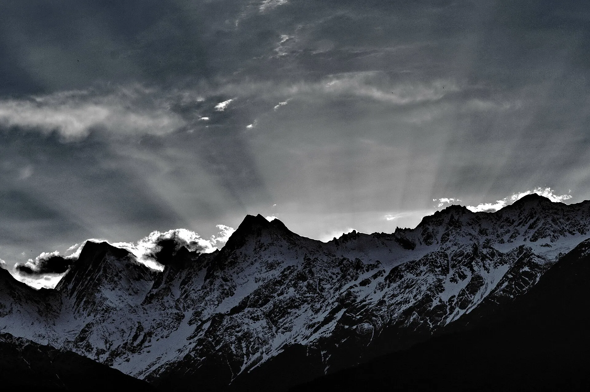 Dawn light over the Himalayan foothills near Munsiyari, Kumaon
