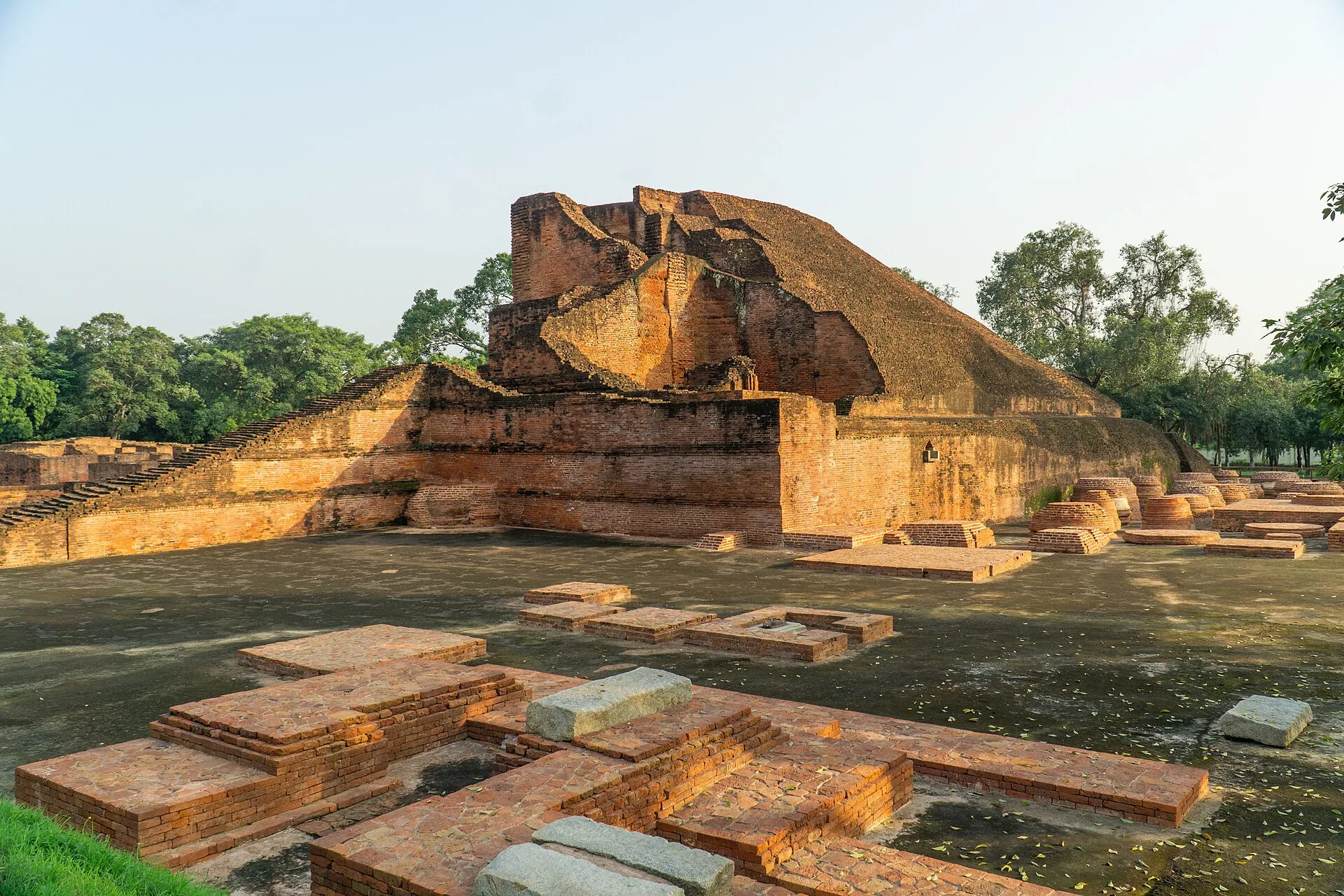 The brick Sariputta Stupa among the ruins of Nalanda Mahavihara