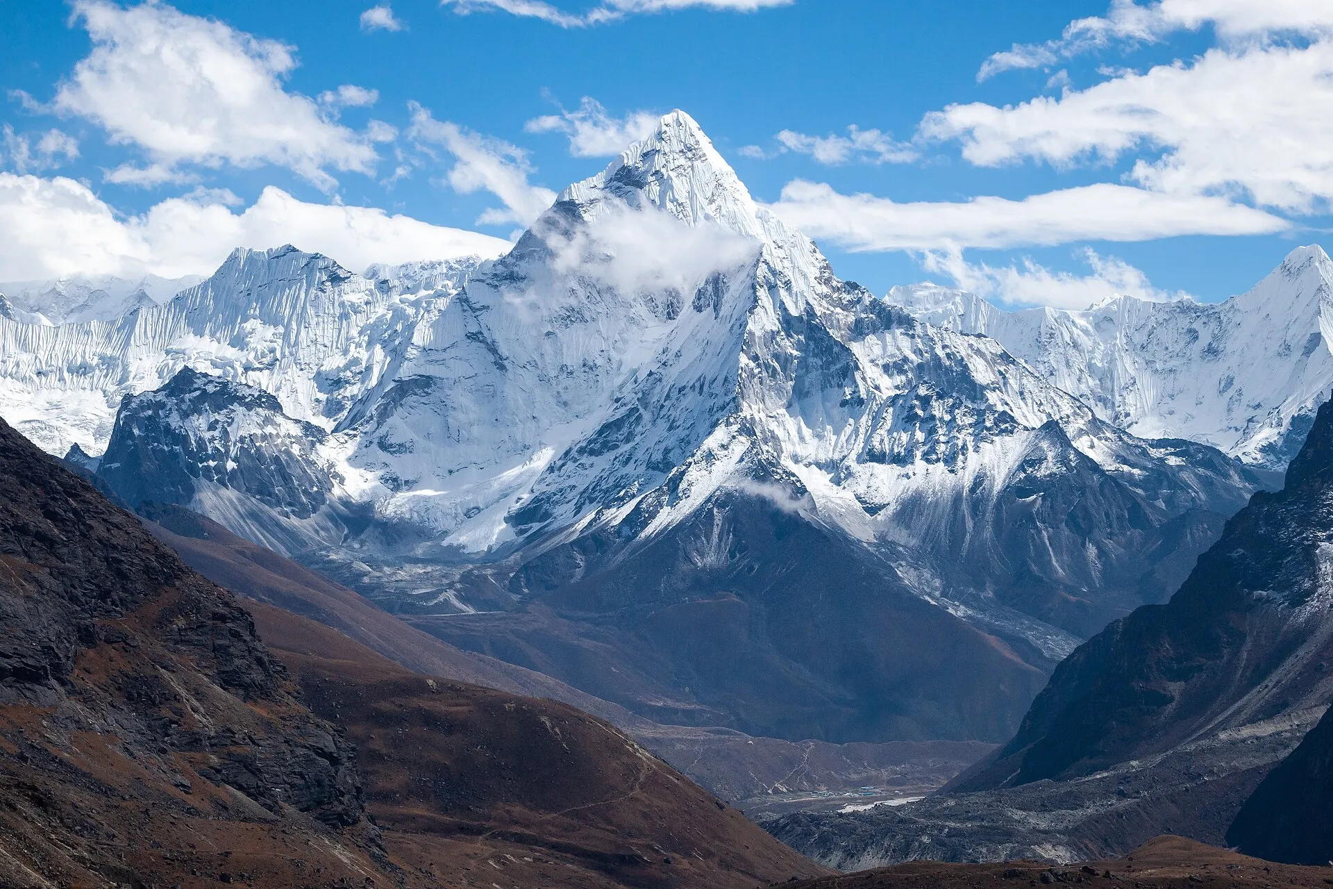 The snow-capped peak of Ama Dablam rising in the Nepalese Himalaya