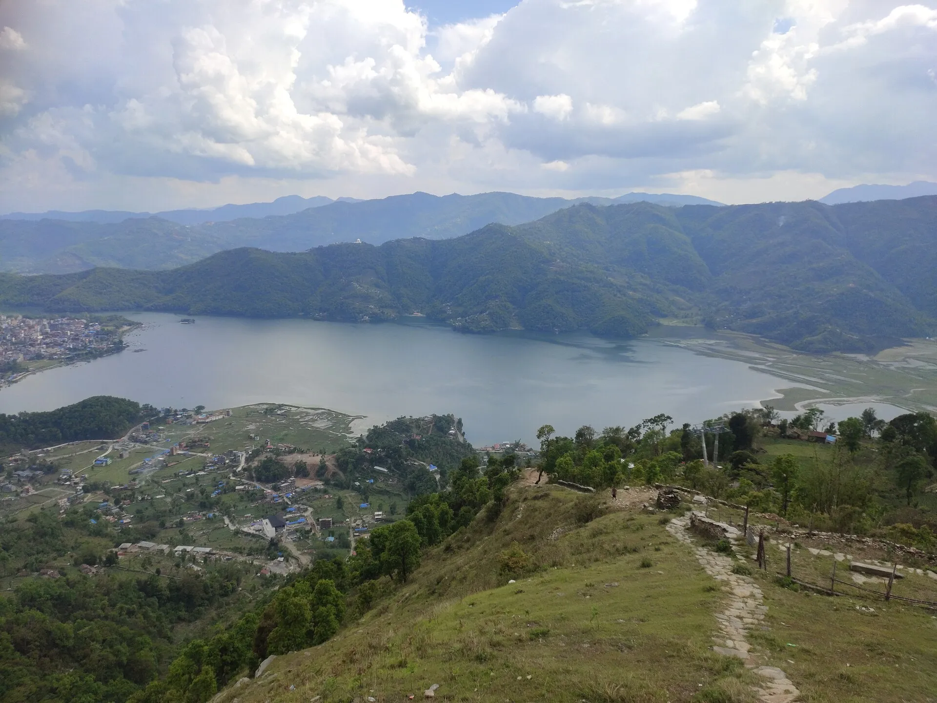 Phewa Lake at Pokhara beneath the Himalayan foothills in Nepal
