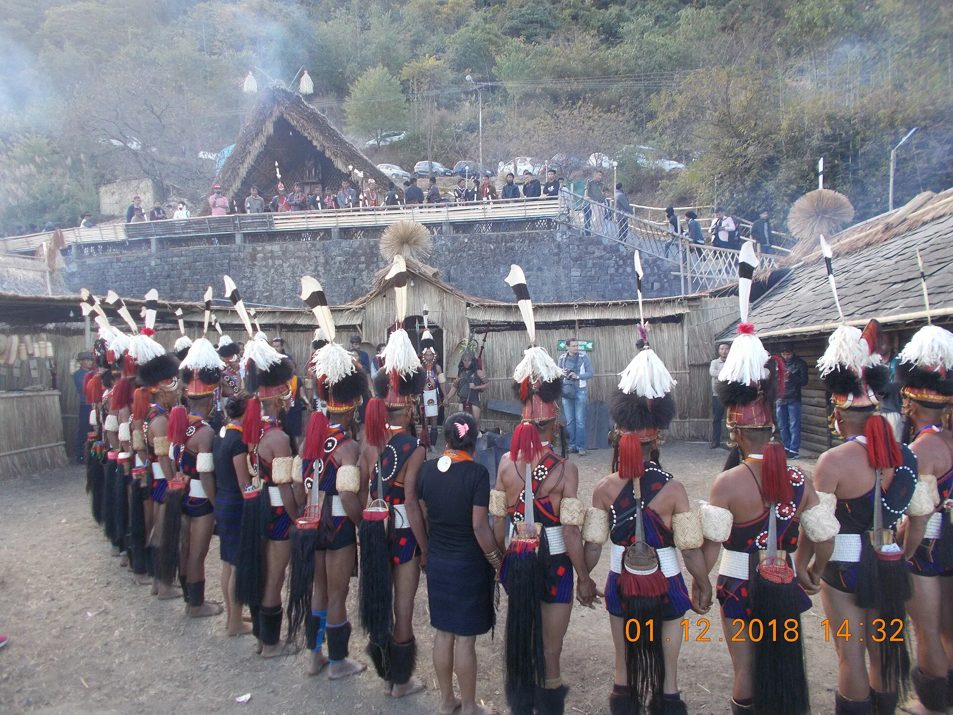 Naga tribal dancers in traditional dress at the Hornbill Festival, Nagaland
