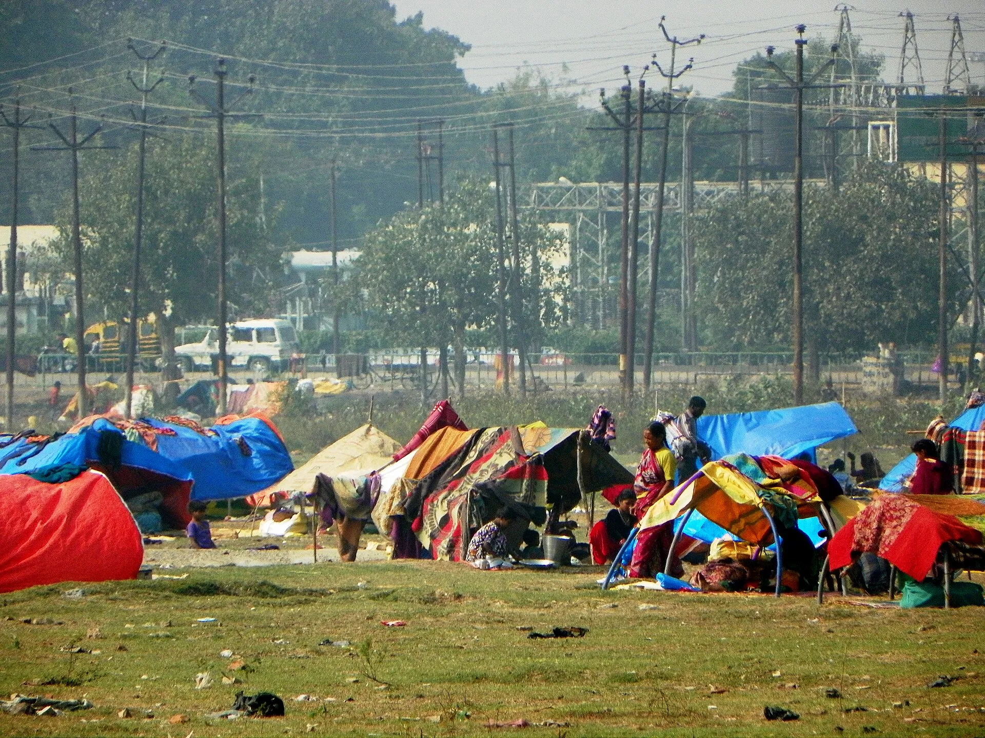 Pilgrims gathered at the river confluence during the Kumbh Mela at Prayagraj