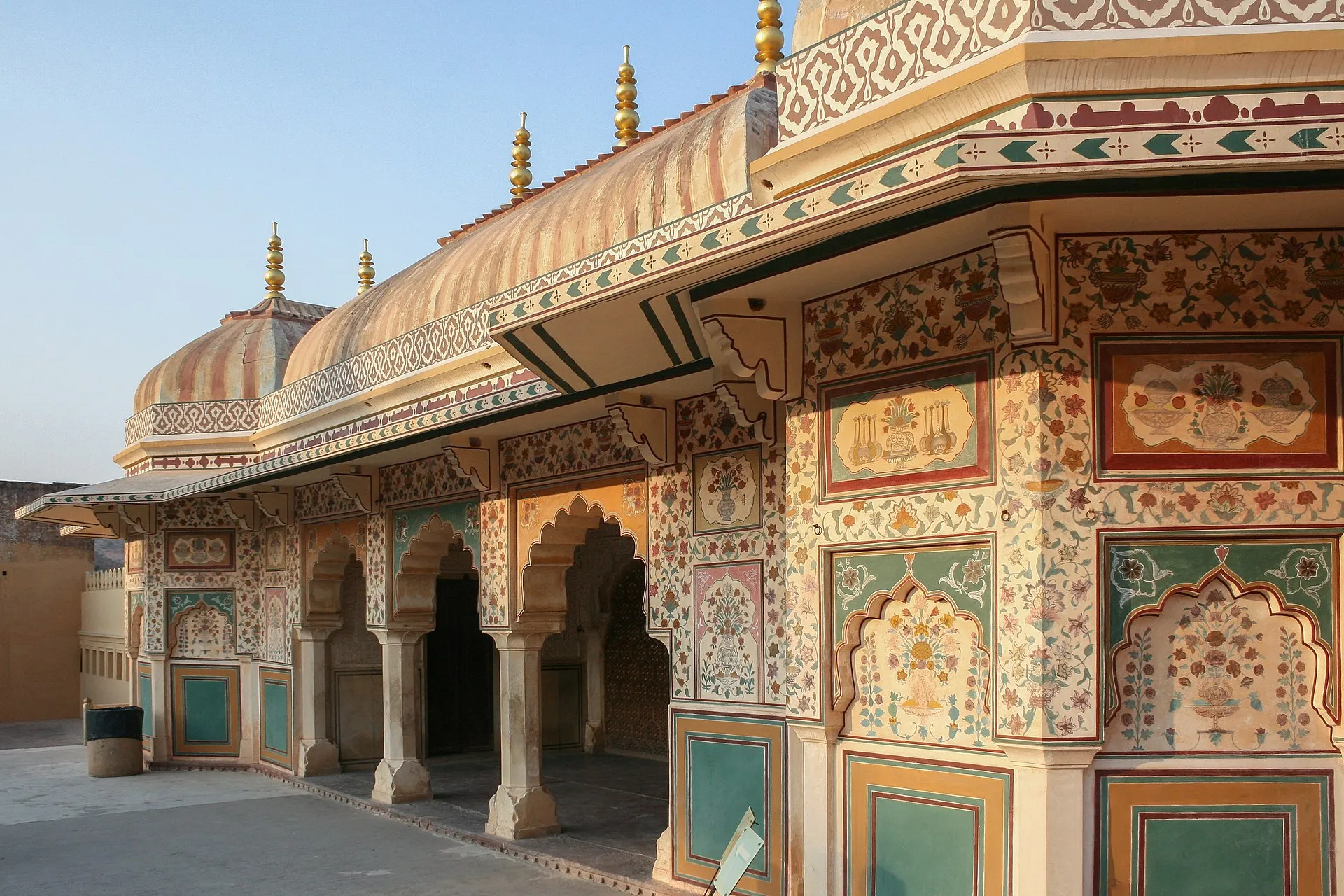 The ramparts and gateways of Amber Fort above Maota Lake near Jaipur, Rajasthan