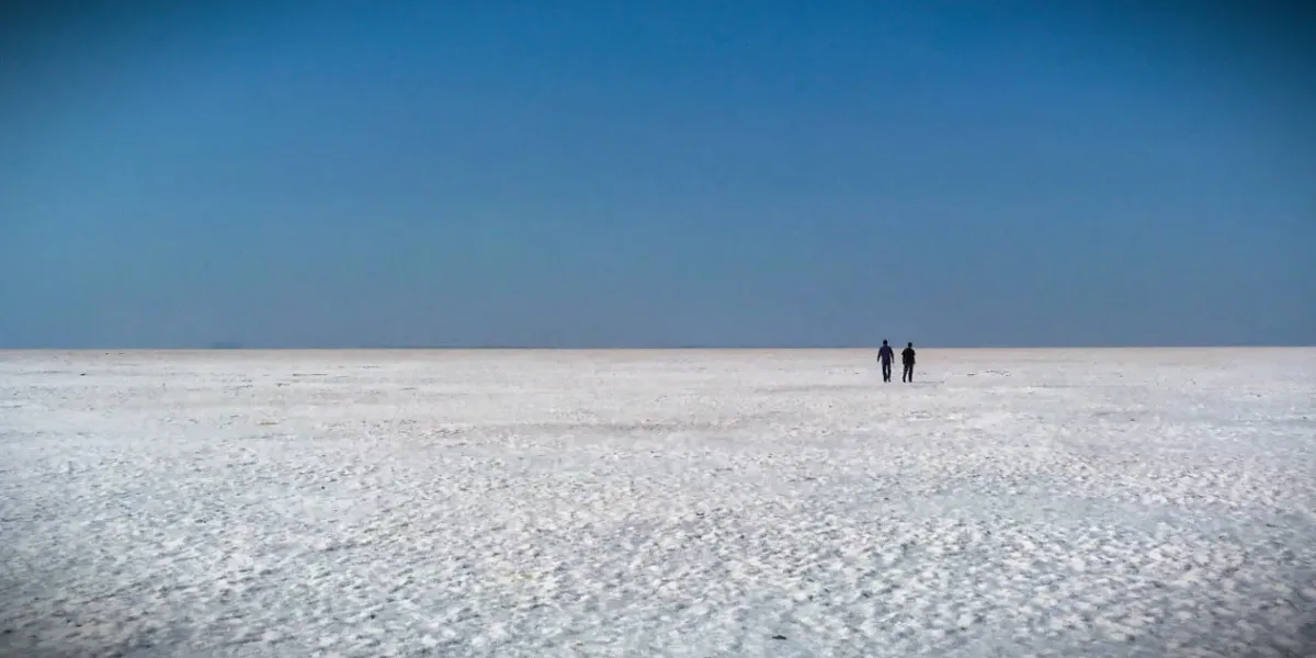 White salt crust of the Rann of Kutch stretching to the horizon