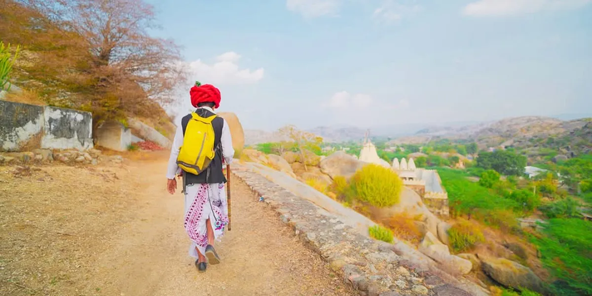Villages and farmland set among the Aravalli Hills of southern Rajasthan