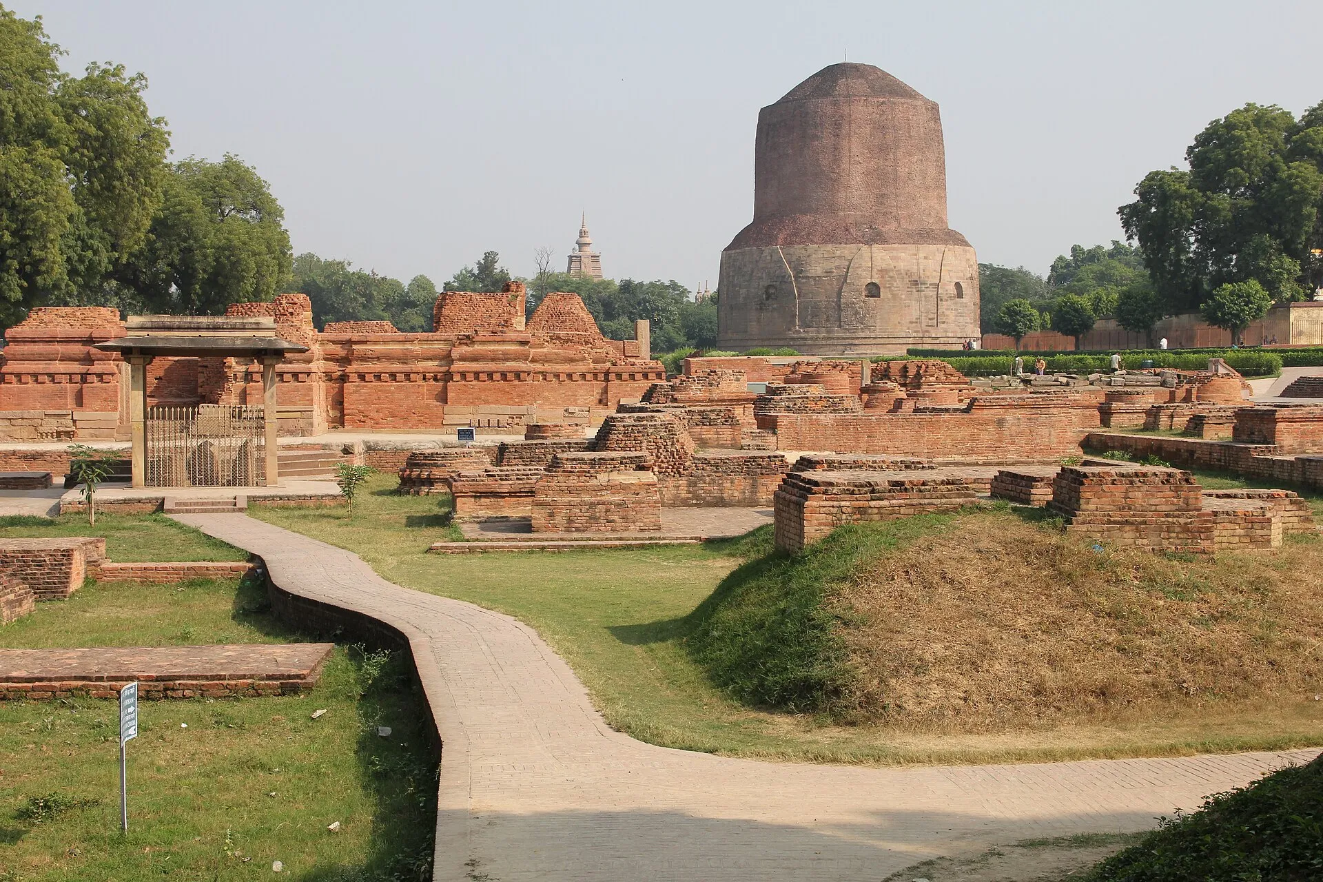 Monastery ruins surrounding the Dhamek Stupa at Sarnath