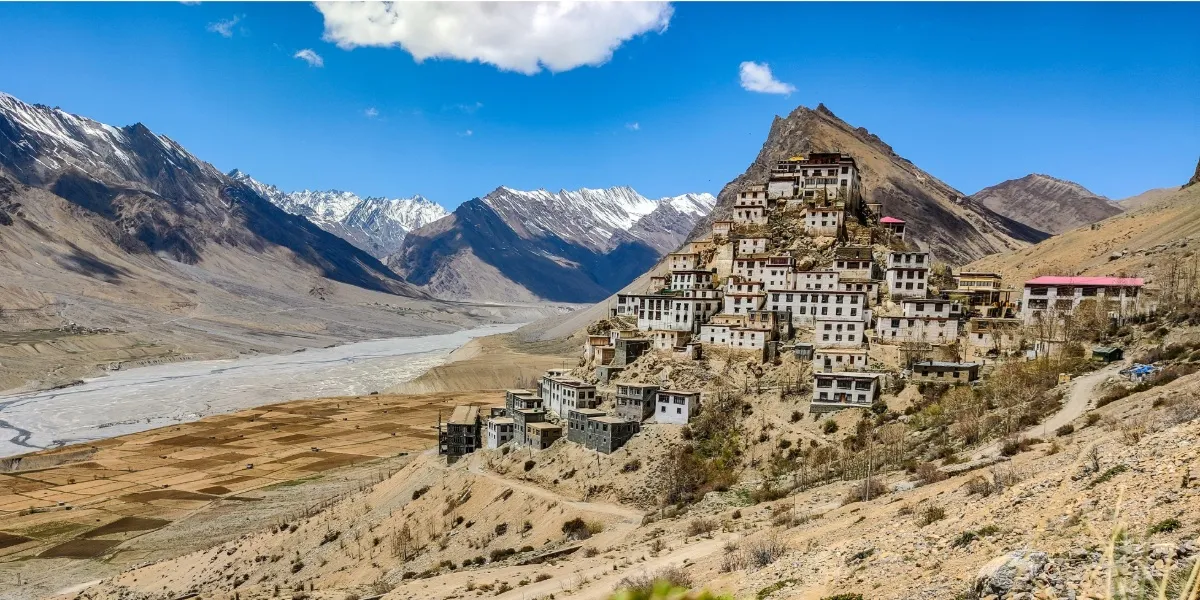 Key Monastery perched on a hilltop above the Spiti Valley, Himachal Pradesh