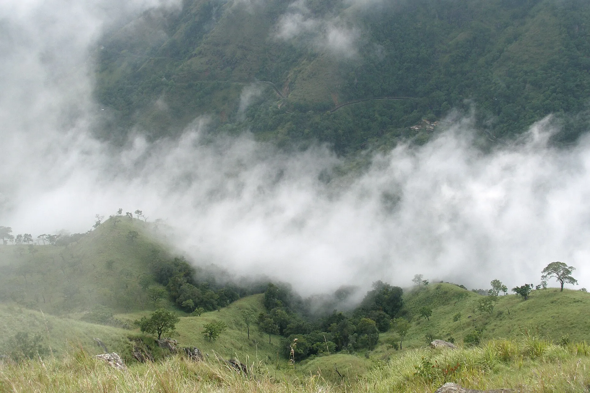 Cloud-draped hill country mountains above Ella in the Sri Lankan highlands