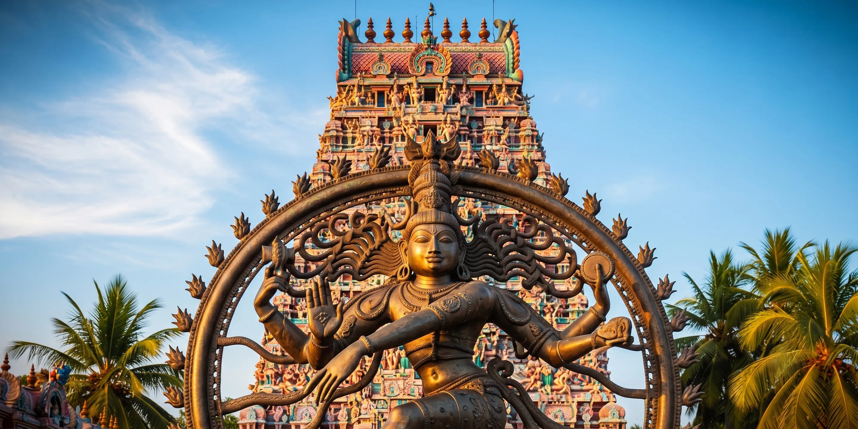 An aerial view of Madurai with the painted gopurams of Meenakshi Amman Temple at its centre