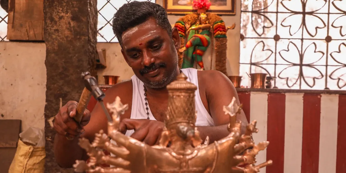 A Chola-period cast bronze figure in the Raja Raja Chola art gallery, Thanjavur