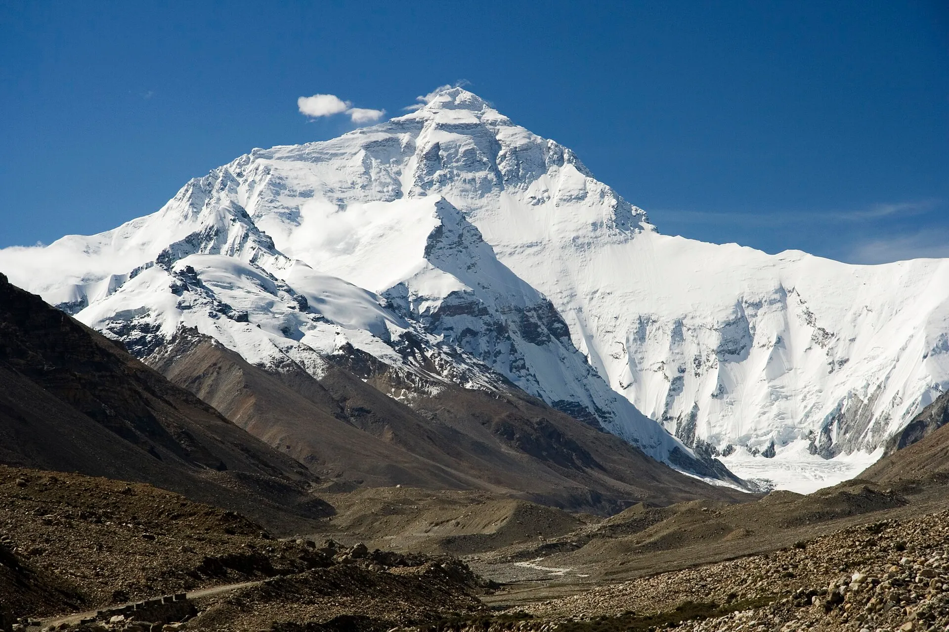 The North Face of Everest viewed from the approach to base camp in Tibet