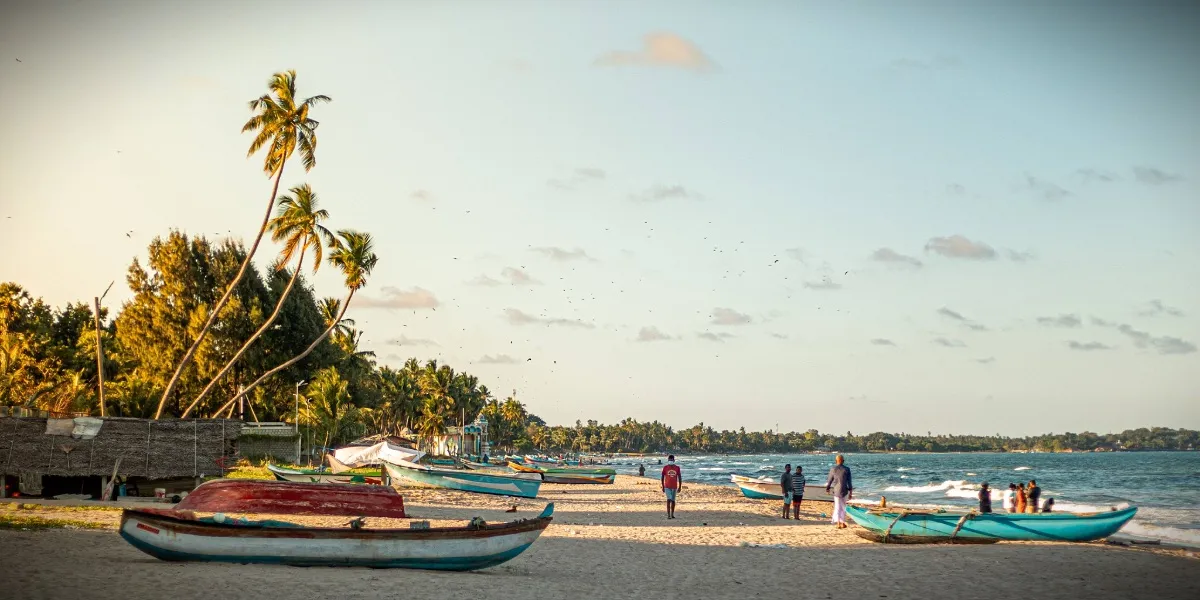 The wide sandy sweep of Nilaveli Beach near Trincomalee on the east coast of Sri Lanka