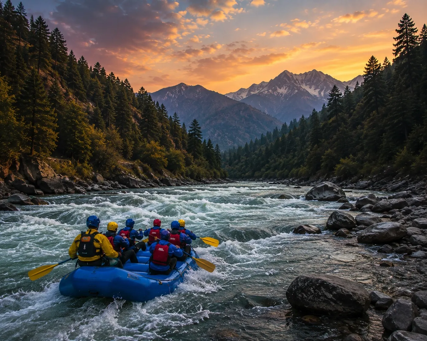 A raft running white water on a Himalayan river